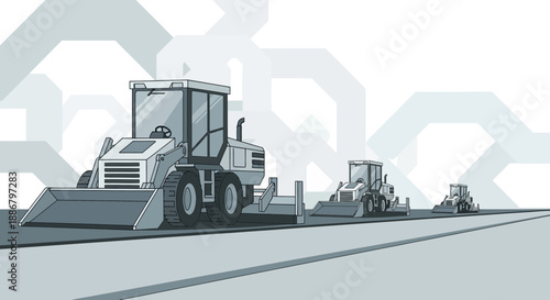 Modern Road Construction Graders Heavy Equipment Building Infrastructure Illustration