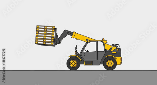Modern Telehandler Vehicle Expertly Carrying Stack Of Wooden Pallets Industrial Work