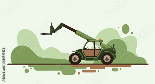 Modern Telescopic Handler Vehicle Illustration For Construction Industry And Agriculture Projects