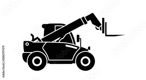 Modern Telescopic Handler Vehicle Icon Representing Industrial Lifting Equipment On Site