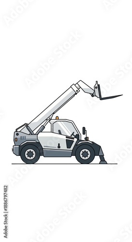 Modern Telescopic Handler Vehicle Industrial Construction Equipment Illustration On White Background