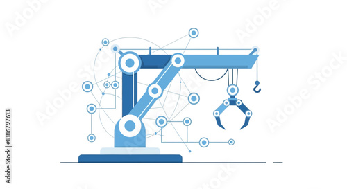 Modern Robotic Arm In Smart Factory With Digital Network And Automation Technology
