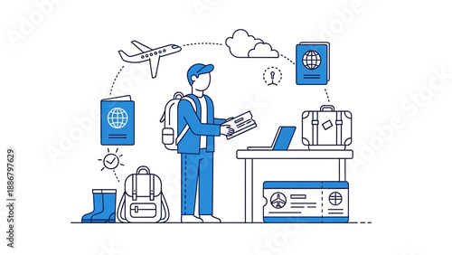 Modern Travel Arrangement Illustration, Showing Preparing for the Journey