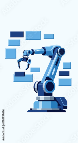 Modern Robotic Arm Industrial Automation Technology With Digital Interface Elements