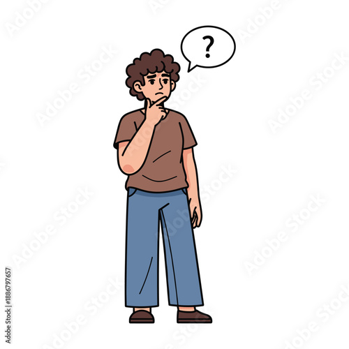 Man thinking with question mark in speech bubble