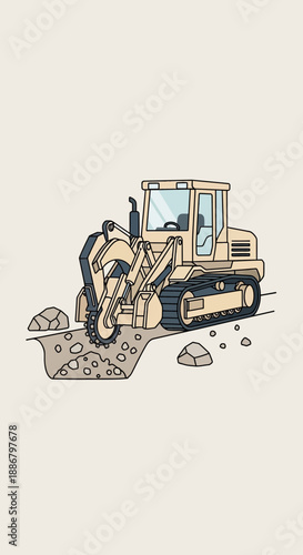 Modern Trenching Machine Working On Construction Site Illustrative Vector Graphic