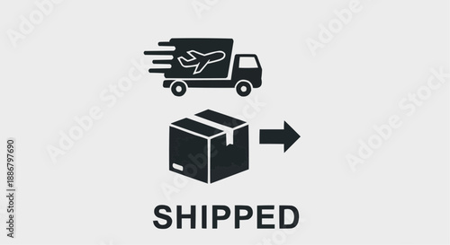 Shipping and logistics icon representing a truck and package delivery process