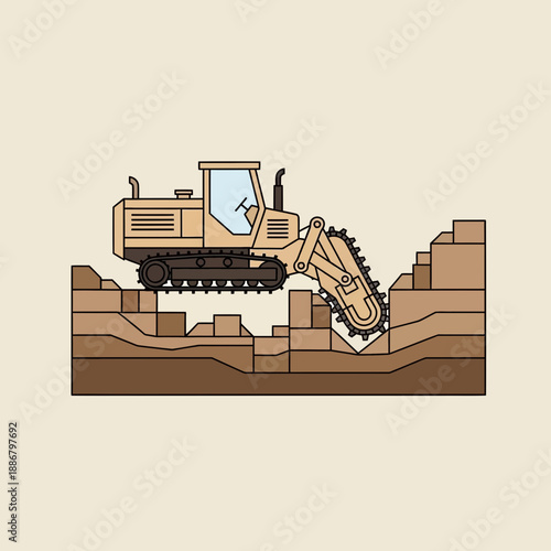 Modern Trenching Machine Digging Earth For Construction Project Illustrated Vector