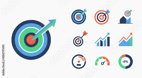 Collection of Icons Representing Goals, Performance, and Growth