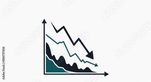 Visual representation of financial decline and market downturn, with arrows indicating a downward trend and graph displaying economic recession