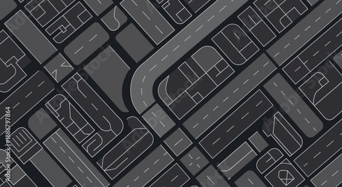 Modern Urban Planning Abstract Grid Design Vector Illustration Background Seamless Dark Metropolis