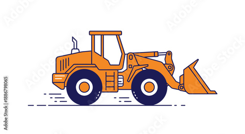 Modern Vector Outline Illustration Of An Orange Front Loader For Construction Projects