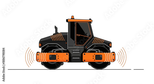 Modern Vibratory Road Roller Illustration Powerful Compaction Equipment Vector Art