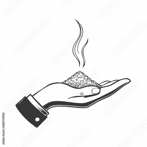 Hand with rising steam icon representing warmth, healing, energy flow, and therapeutic or spiritual concept illustration