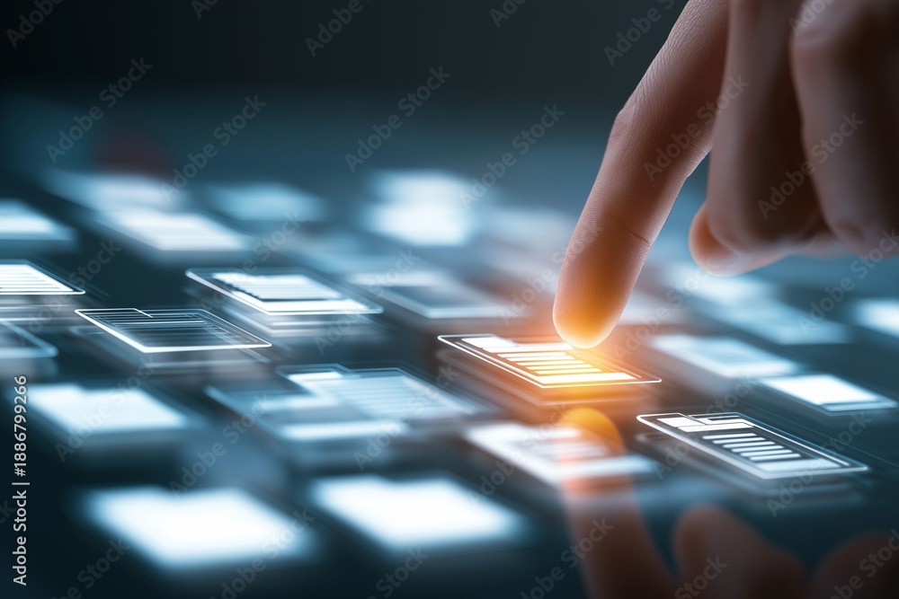 Fototapeta premium Interactive digital touchscreen technology modern office user interface design futuristic environment close-up view innovation concept