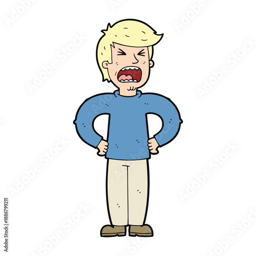 Angry man standing with hands on hips