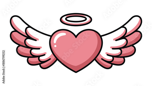 Pink heart with wings and halo symbolizing love and affection in a cute cartoon style