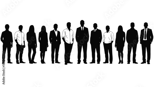iverse Professional Business Team Silhouette Set Featuring Men and Women in Casual and Formal Suits Standing Together for Corporate Leadership Concepts
