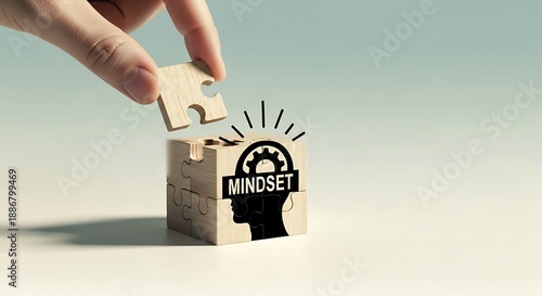 Growth Mindset and Psychological Development Concept with Puzzle Piece and Brain Icon