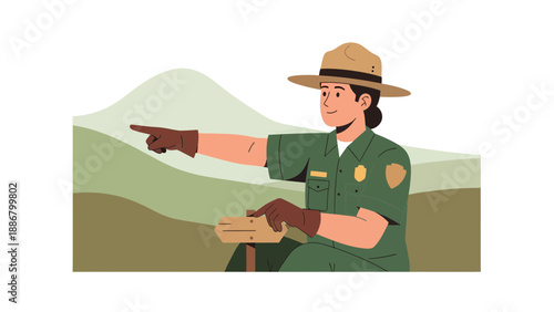 National Park Ranger Providing Direction Outdoors With Scenic Mountain Backdrop