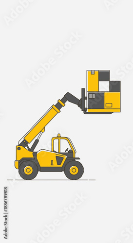 Modern Yellow Telehandler Machine Handling Cargo Boxes With Precision In Industrial Setting