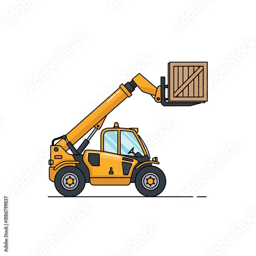 Modern Yellow Telehandler Machine Efficiently Transporting Goods Using Its Strong Forklift Arm