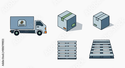 Logistics and transportation of goods via truck and palletized shipping containers
