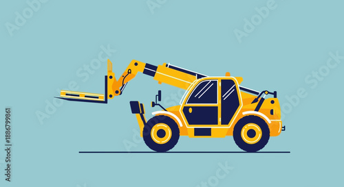 Modern Yellow Telehandler Machine On A Construction Site Minimalist Illustration For Business