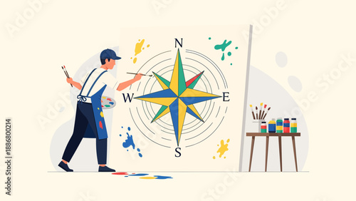 Navigating Artistic Vision An Artist Creates a Colorful Compass Rose