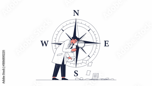 Navigating Data With Precision Researcher Examining Details On A Compass Rose
