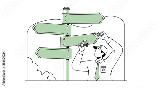Navigating Different Directions An Employee Changes Signboard To A New Career Path