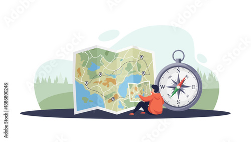 Navigating New Horizons With Compass And Map For Outdoor Adventures Graphic