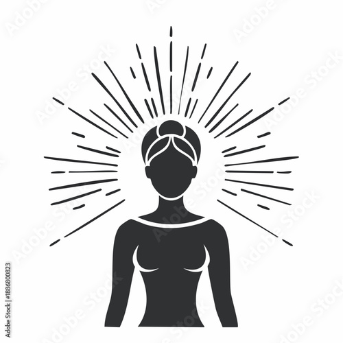 Human silhouette with radiant aura lines symbolizing enlightenment, inner energy, awareness, and spiritual awakening concept
