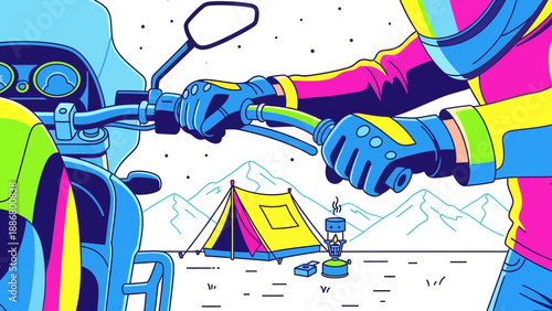 Motorcycle Adventure Into the Wild Trip With Camping Outdoors Equipment