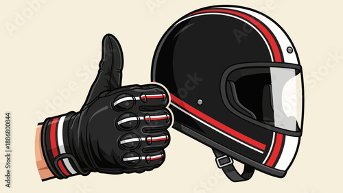 Motorcycle Gear Thumbs Up With Helmet Depicts Approval For Riding Equipment