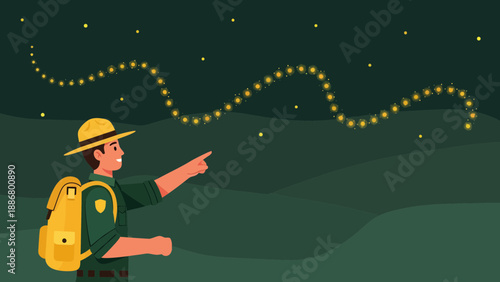 Nighttime Discovery: Park Ranger Points Out Fireflies Glow In The Dark Illustration