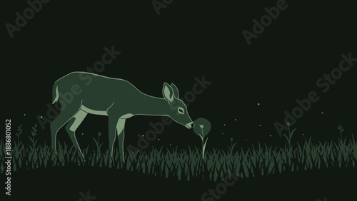 Nocturnal Encounter An Animal Silhouette Amidst A Field Of Green Grass