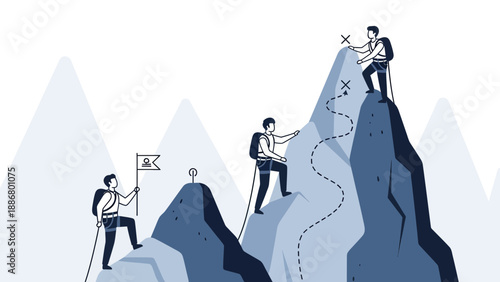 Mountain Climbing Success Achieving Goals Reaching The Summit Together