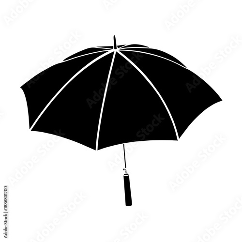 Open black umbrella and colorful set of parasols isolated on white background as a weather protection object for a rainy autumn season