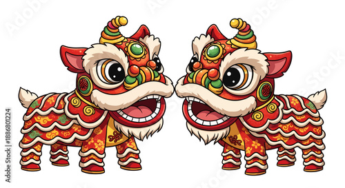 Colorful Chinese Lion Dance Costume Characters