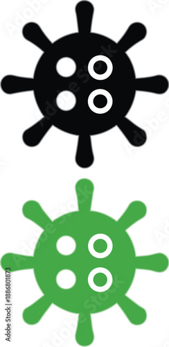 Set of two virus icons in black and green, simple spiky germ symbol isolated on white background medical vector illustration