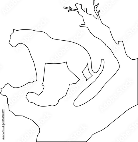 Billede på lærred A striking black and white line drawing of a panther in a prowling pose