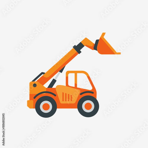 Orange Construction Telehandler With Extending Boom And Bucket For Lifting Materials