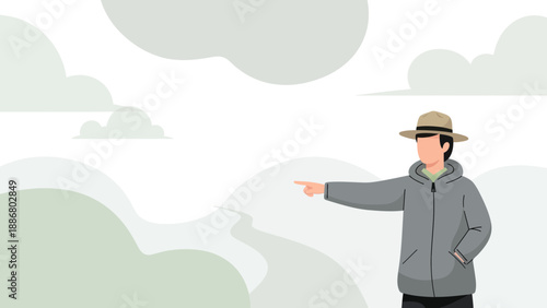 Park Ranger Providing Direction On A Scenic Landscape In A Cartoon Illustration