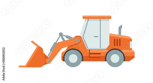 Orange Front End Loader Construction Vehicle Icon Flat Vector Illustration Isolated On White
