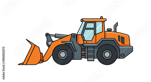Orange Front End Loader Heavy Duty Construction Vehicle Cartoon Vector Illustration