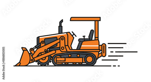 Orange Tracked Bulldozer Vector Illustration Operating Fast Heavy Machinery Vehicle