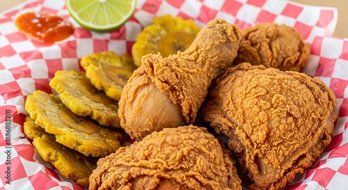 Crispy Dominican Fried Chicken (Pica Pollo) with Tostones Street Food