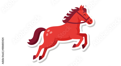 Cartoon Red Horse Running with Mane and Tail