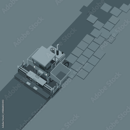 Overhead View Industrial Road Construction Heavy Equipment Laying Asphalt